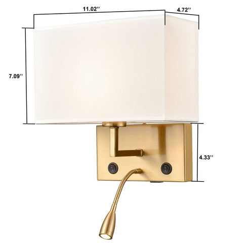 2-pack Modern Gold with white Fabric Wall Sconces with USB Charging Port|LED lighting|Twin on/off Switch for Bedroom