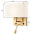2-pack Modern Gold with white Fabric Wall Sconces with USB Charging Port|LED lighting|Twin on/off Switch for Bedroom