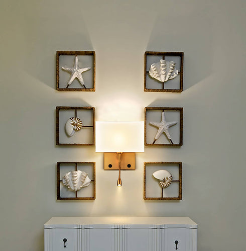 2-pack Modern Gold with white Fabric Wall Sconces with USB Charging Port|LED lighting|Twin on/off Switch for Bedroom