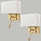 2-pack Modern Gold with white Fabric Wall Sconces with USB Charging Port|LED lighting|Twin on/off Switch for Bedroom
