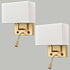 2-pack Modern Gold with white Fabric Wall Sconces with USB Charging Port|LED lighting|Twin on/off Switch for Bedroom