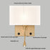 2-pack Modern Gold with white Fabric Wall Sconces with USB Charging Port|LED lighting|Twin on/off Switch for Bedroom