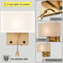 2-pack Modern Gold with white Fabric Wall Sconces with USB Charging Port|LED lighting|Twin on/off Switch for Bedroom