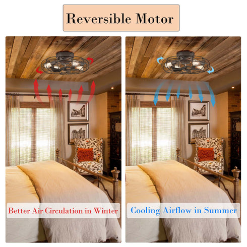 20 Inches Rust Caged Ceiling Fans with Lights Flush Mount Remote Control