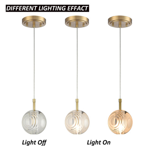 Modern Gold Round Crystal Pendant Light Glass Globe Pendant Lights Kitchen Island