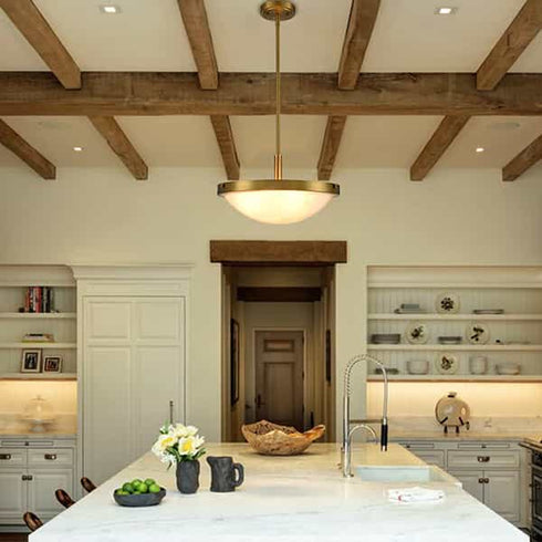 Mid Century Gold Pendant Light with Frosted Glass Shade