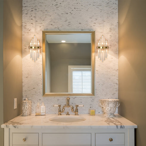 Modern Gold Brass Glass Crystal Wall Sconce, Set of 2