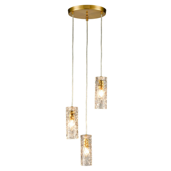 3 Light Brass Glass Pendant Light Modern Cluster Chandelier