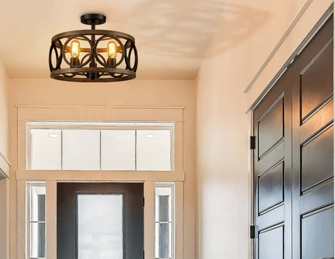 3-Light Ceiling Light Drum Shade Ceiling Light Fixtures Rustic Chandelier