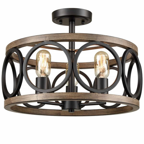 Bagheria 3-Light Ceiling Light Drum Shade Ceiling Light Fixtures Rustic Chandelier