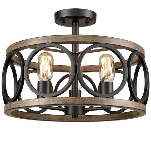 3-Light Ceiling Light Drum Shade Ceiling Light Fixtures Rustic Chandelier