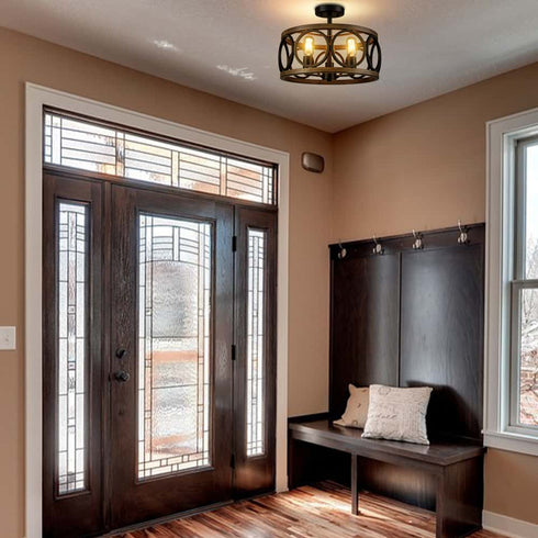 3-Light Ceiling Light Drum Shade Ceiling Light Fixtures Rustic Chandelier