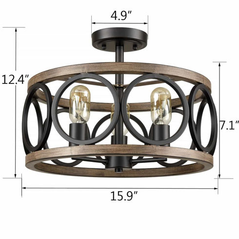 Bagheria 3-Light Ceiling Light Drum Shade Ceiling Light Fixtures Rustic Chandelier