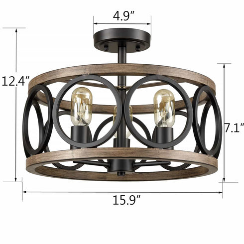 3-Light Ceiling Light Drum Shade Ceiling Light Fixtures Rustic Chandelier