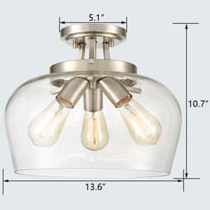 3-Light Glass Ceiling Lights Semi Flush Mount Brushed Nickel Finish