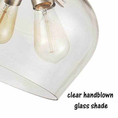 3-Light Glass Ceiling Lights Semi Flush Mount Brushed Nickel Finish