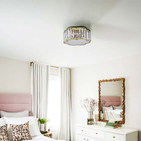 3-Light Gold Flush Mount Ceiling Light Crystal Ceiling Light Fixture