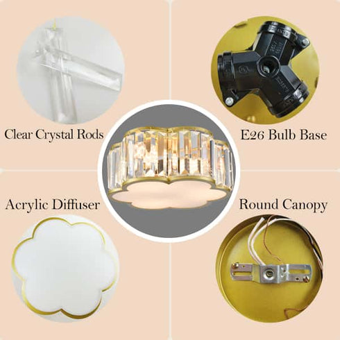 3-Light Gold Flush Mount Ceiling Light Crystal Ceiling Light Fixture