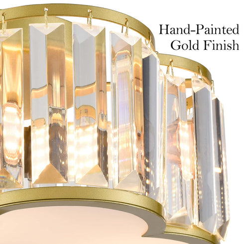 3-Light Gold Flush Mount Ceiling Light Crystal Ceiling Light Fixture