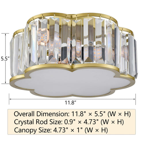 3-Light Gold Flush Mount Ceiling Light Crystal Ceiling Light Fixture
