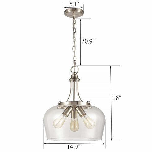 3-Light Modern Pendant Light Industrial Clear Glass Pendant Lighting