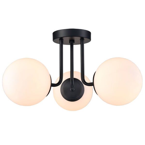 3-light Modern Black Globe Semi Flush Mount Ceiling Light Fixture for Bedroom