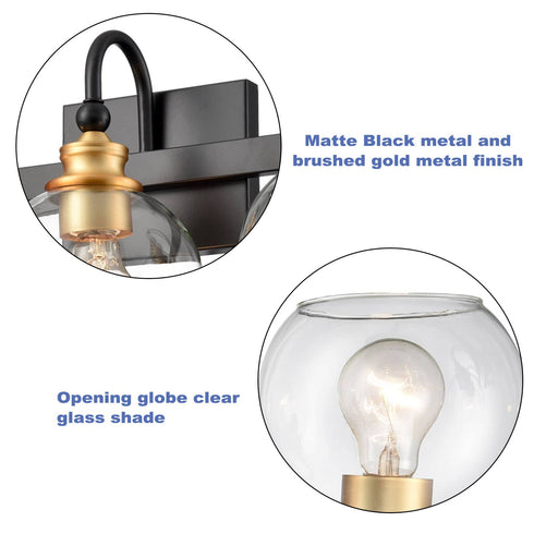 3-light Modern Black Metal with Globe Clear Glass Shade Wall Sconces
