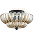 3-light Modern Black Metal with Scalloped Amber Glass Shade Semi Flush Mount Ceiling Light for Hallway