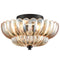 3-light Modern Black Metal with Scalloped Amber Glass Shade Semi Flush Mount Ceiling Light for Hallway