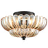 3-light Modern Black Metal with Scalloped Amber Glass Shade Semi Flush Mount Ceiling Light for Hallway