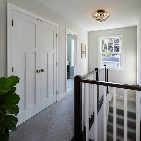 3-light Modern Black Metal with Scalloped Clear Glass Semi Flush Mount Ceiling Light for Living Room