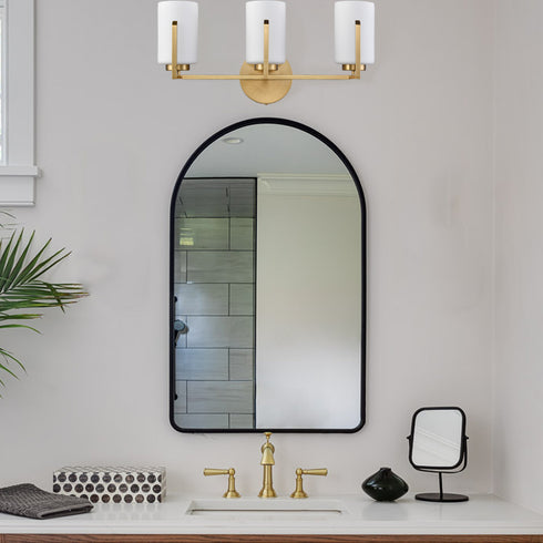 Modern 3-Light Gold Bathroom Vanity Lights with Opal Cylinders