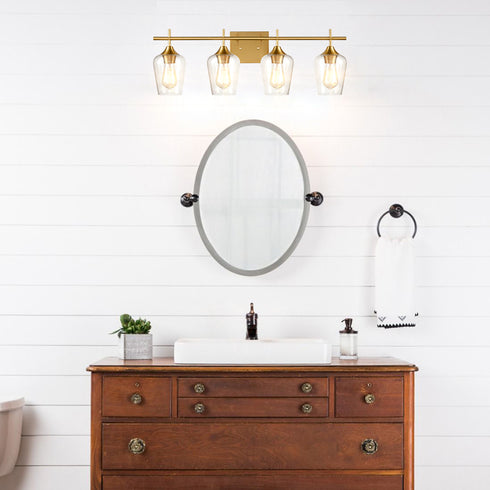 Industrial 4-Light Bathroom Vanity Light Brass Glass Wall Sconce