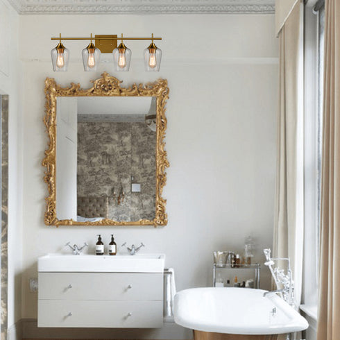 Industrial 4-Light Bathroom Vanity Light Brass Glass Wall Sconce