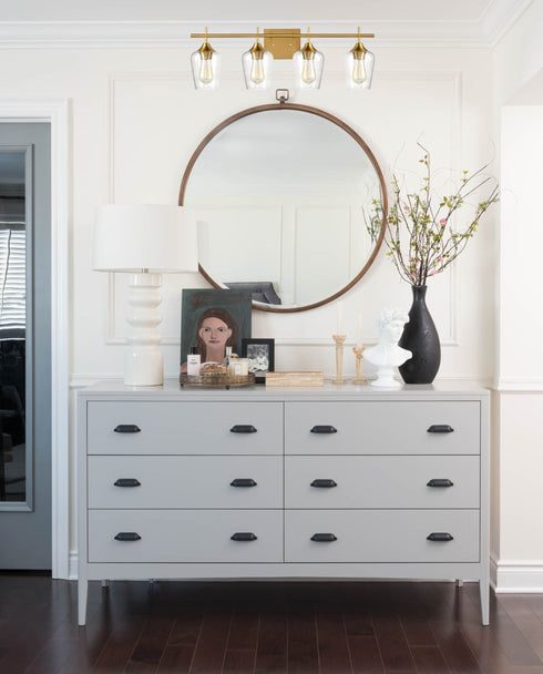 Industrial 4-Light Bathroom Vanity Light Brass Glass Wall Sconce