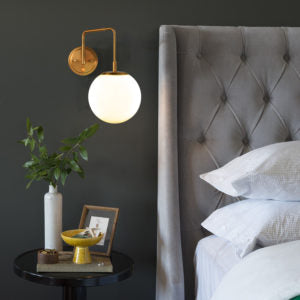 Plug-in Brass Wall Sconce Opal Globe Glass Modern Wall Sconce