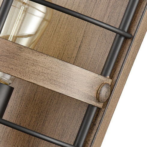 Farmhouse Metal Wall Sconce 1-Light Cage Wood Grain Wall Light