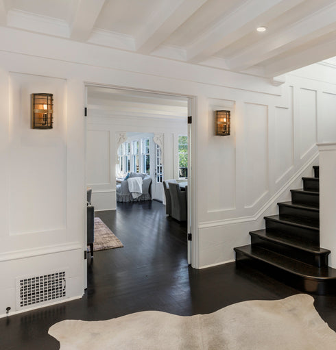 Farmhouse Metal Wall Sconce 1-Light Cage Wood Grain Wall Light