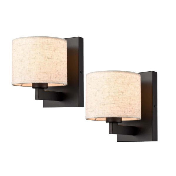 Black Wall Sconce Set of 2 Modern Fabric Shade Wall Lamps Bedroom