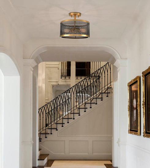 Brass Flush Mount Ceiling Light Drum Metal Shade | Claxy