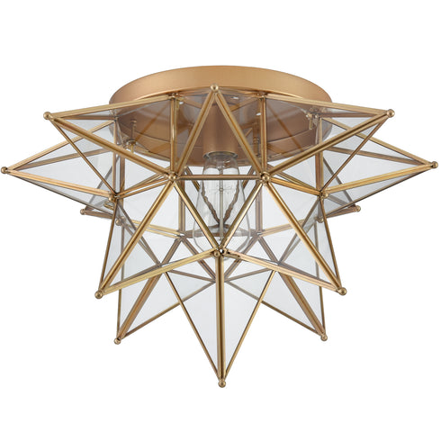 Brass Moravian Star Ceiling Light, 18-in, Transparent Glass