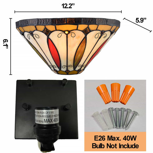 Stained Glass Sconce 12" Wide Tiffany Wall Sconce Light