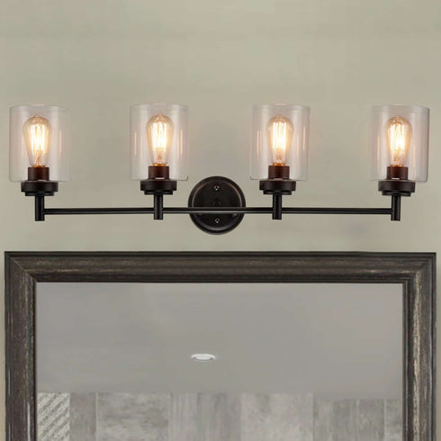 4-Light Bath Vanity Light Fixture Modern Black Wall Sconces