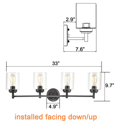 4-Light Bath Vanity Light Fixture Modern Black Wall Sconces