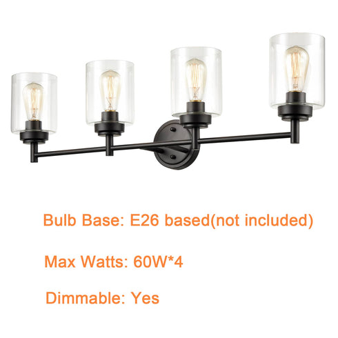 4-Light Bath Vanity Light Fixture Modern Black Wall Sconces