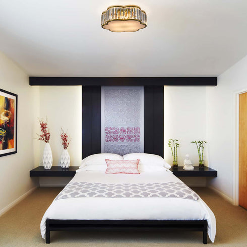 4-Light Crystal Flush Mount Ceiling Light Modern Gold Ceiling Light