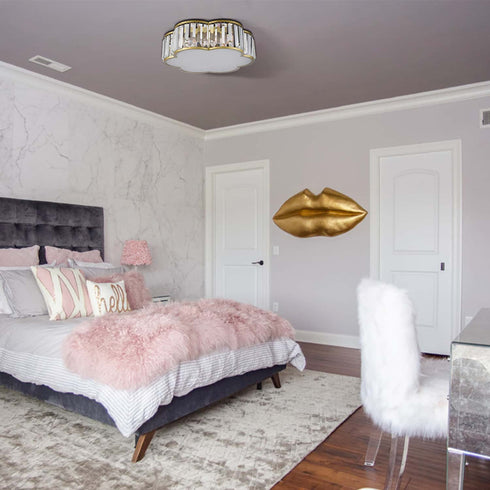 4-Light Crystal Flush Mount Ceiling Light Modern Gold Ceiling Light