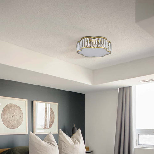 4-Light Crystal Flush Mount Ceiling Light Modern Gold Ceiling Light