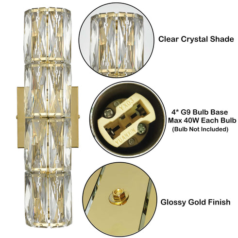 4-Light Crystal Wall Sconce Modern Gold Bathroom Light Fixtures