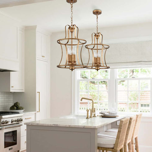 Metal Lantern Pendant Light 4-Light Black Chandelier Lighting